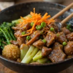 Japanese Beef Bowl With Chopsticks