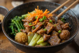 Japanese Beef Bowl With Chopsticks