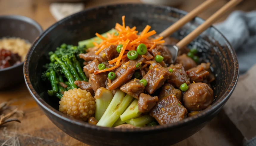 Japanese Beef Bowl With Chopsticks