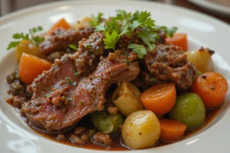 Elegant Plated Beef Dish With Vegetables