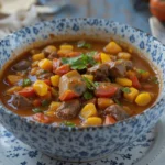 Bowl Of Beef Stew With Corn And Tomatoes