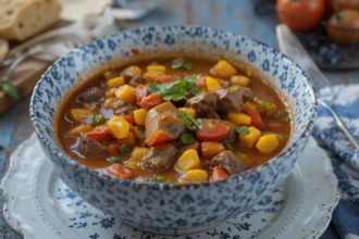 Bowl Of Beef Stew With Corn And Tomatoes