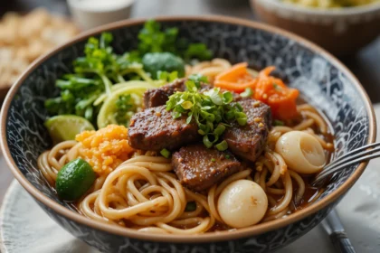Asian Noodle Bowl With Beef And Vegetables
