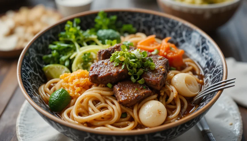 Asian Noodle Bowl With Beef And Vegetables