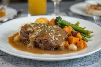 Plate Of Beef With Gravy And Vegetables