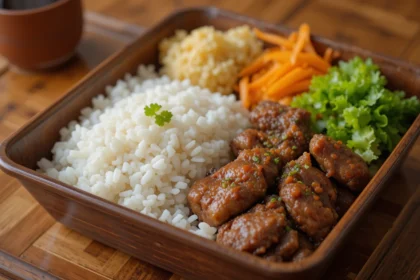 Japanese Bento Box With Rice And Beef