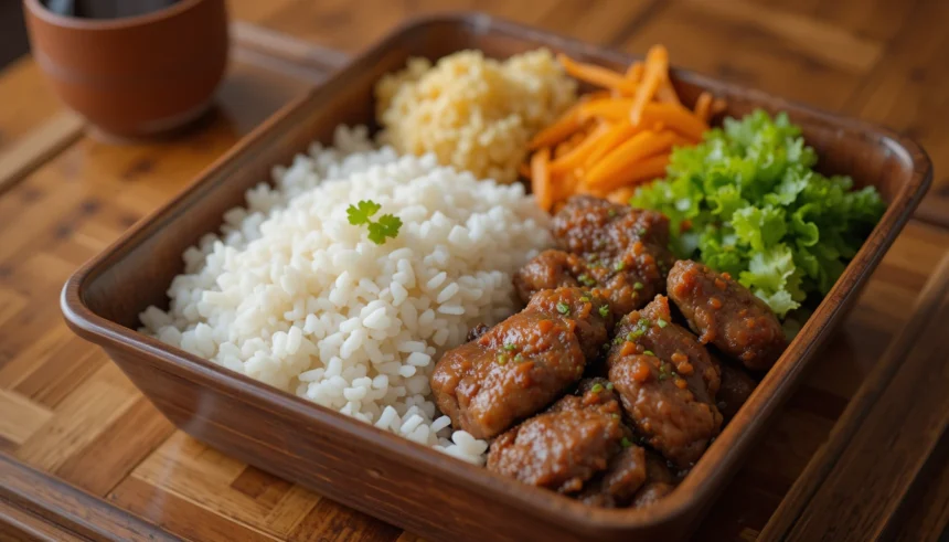 Japanese Bento Box With Rice And Beef