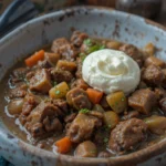 Bowl Of Beef Stew With Sour Cream