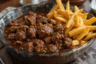 Bowl Of Beef Stew With Fries