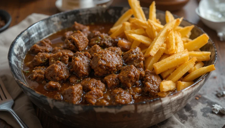 Bowl Of Beef Stew With Fries
