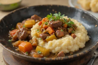 Beef Stew With Vegetables And Mashed Potatoes